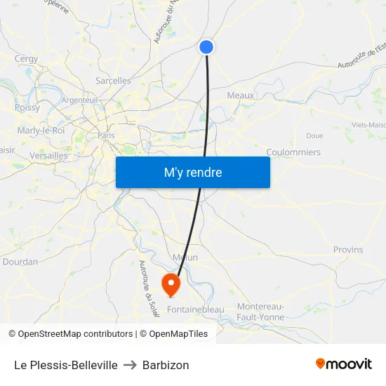 Le Plessis-Belleville to Barbizon map