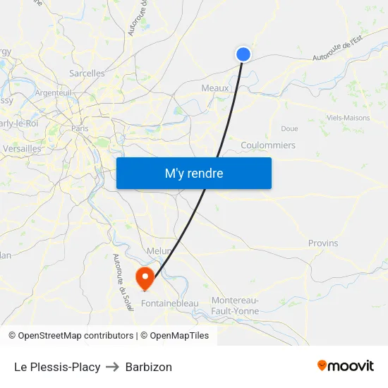 Le Plessis-Placy to Barbizon map