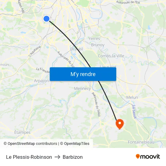 Le Plessis-Robinson to Barbizon map