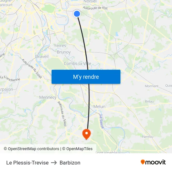 Le Plessis-Trevise to Barbizon map