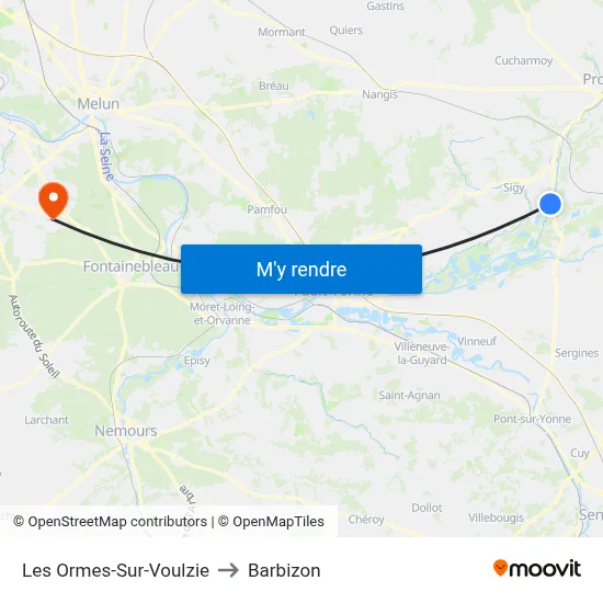 Les Ormes-Sur-Voulzie to Barbizon map