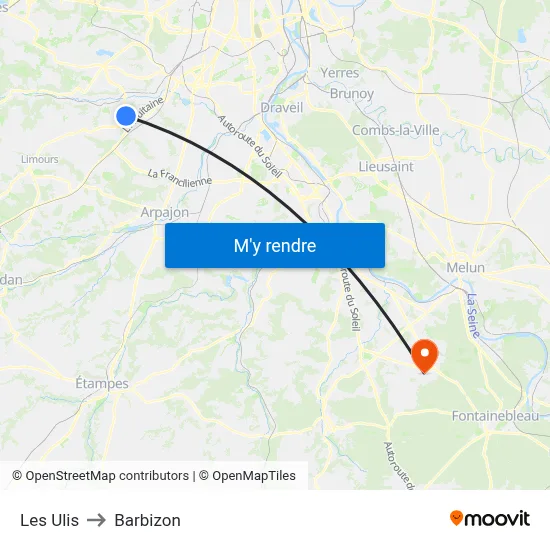 Les Ulis to Barbizon map
