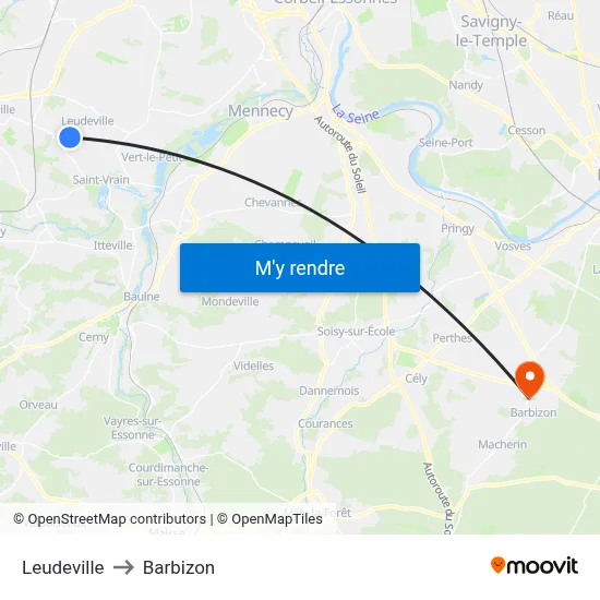 Leudeville to Barbizon map