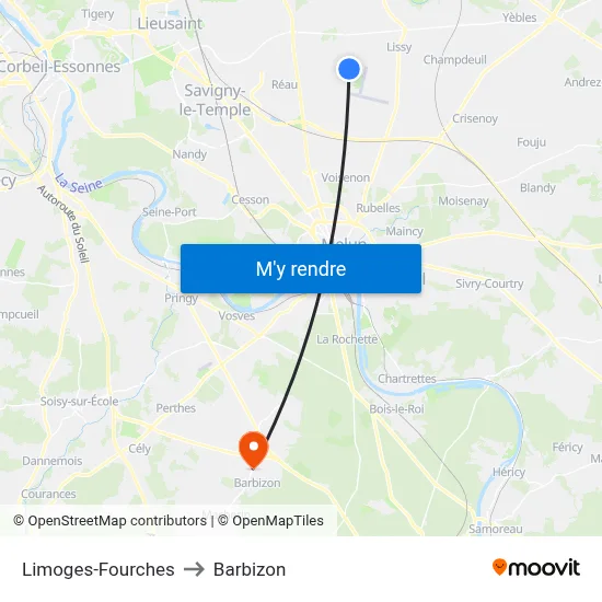 Limoges-Fourches to Barbizon map