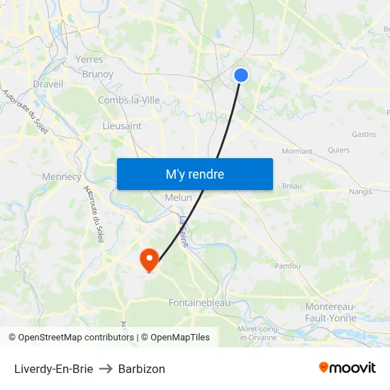 Liverdy-En-Brie to Barbizon map