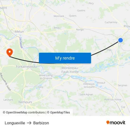 Longueville to Barbizon map