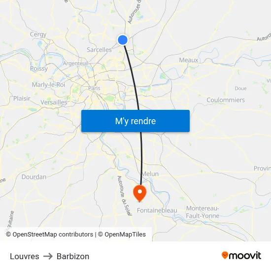 Louvres to Barbizon map