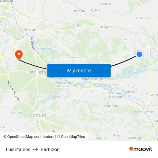 Luisetaines to Barbizon map