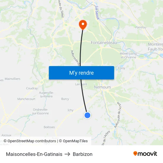 Maisoncelles-En-Gatinais to Barbizon map