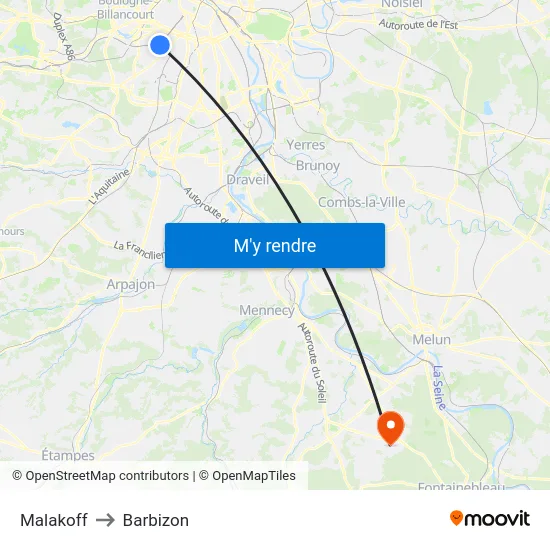 Malakoff to Barbizon map