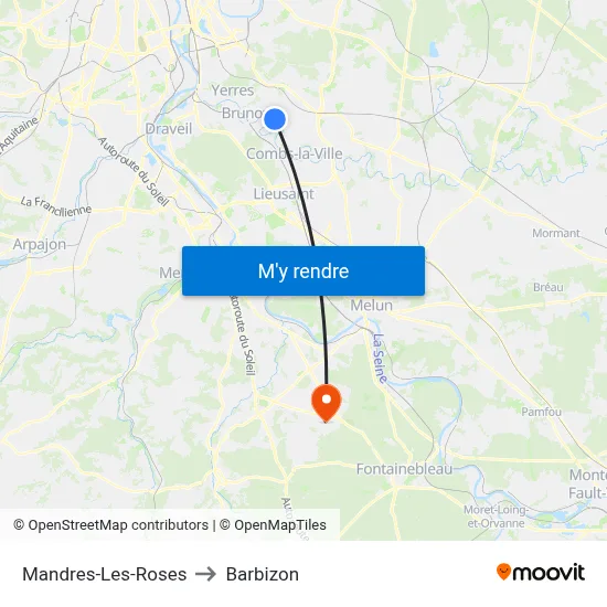 Mandres-Les-Roses to Barbizon map