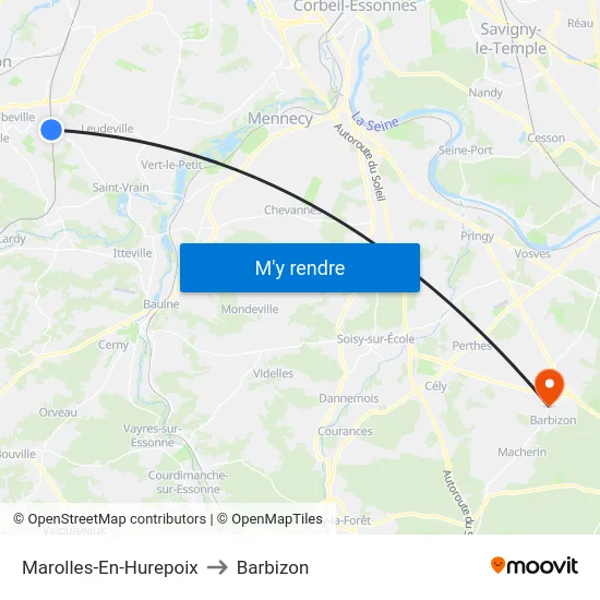 Marolles-En-Hurepoix to Barbizon map