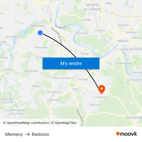 Mennecy to Barbizon map