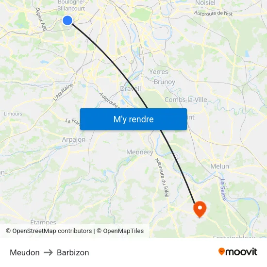 Meudon to Barbizon map