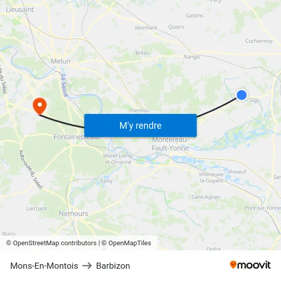 Mons-En-Montois to Barbizon map