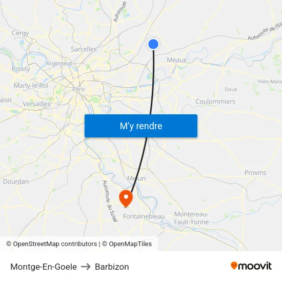 Montge-En-Goele to Barbizon map