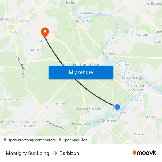 Montigny-Sur-Loing to Barbizon map
