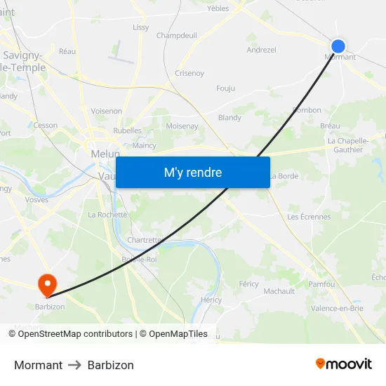 Mormant to Barbizon map