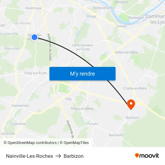 Nainville-Les-Roches to Barbizon map