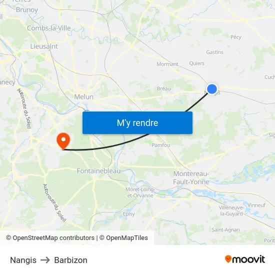Nangis to Barbizon map