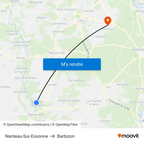 Nanteau-Sur-Essonne to Barbizon map