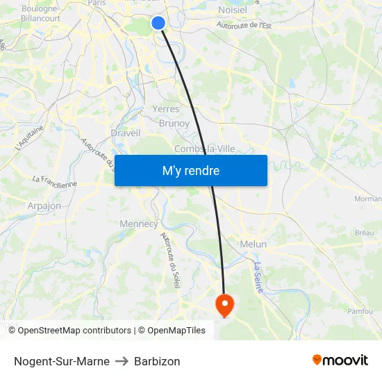 Nogent-Sur-Marne to Barbizon map