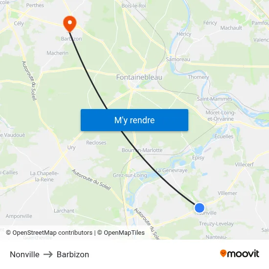 Nonville to Barbizon map