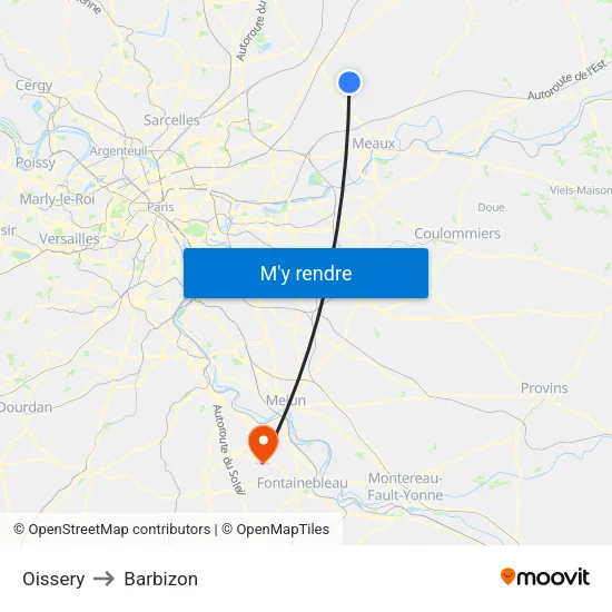 Oissery to Barbizon map