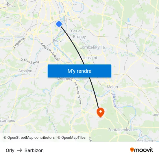 Orly to Barbizon map