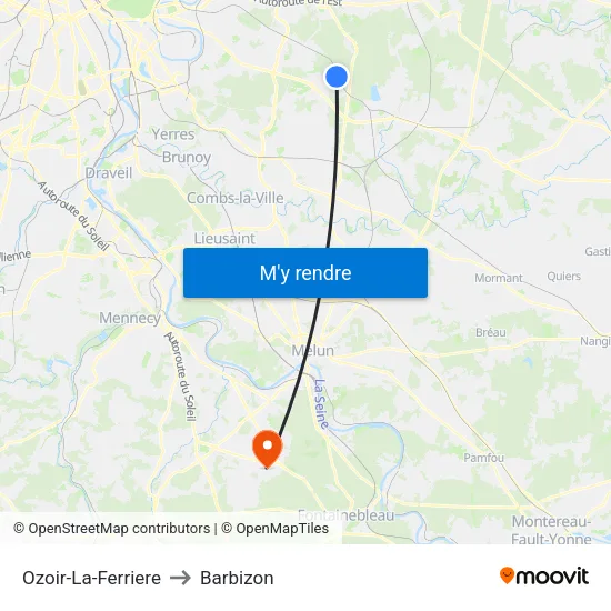 Ozoir-La-Ferriere to Barbizon map