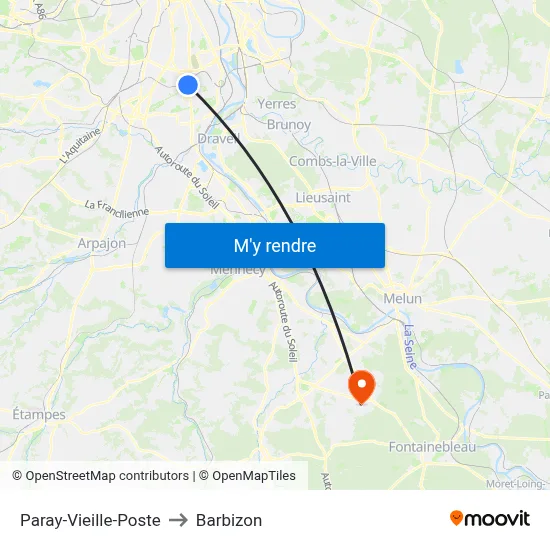 Paray-Vieille-Poste to Barbizon map