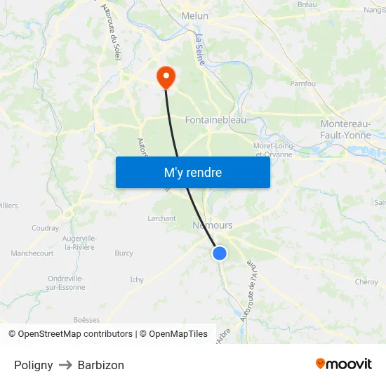 Poligny to Barbizon map