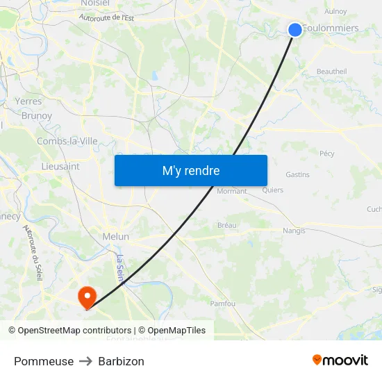 Pommeuse to Barbizon map