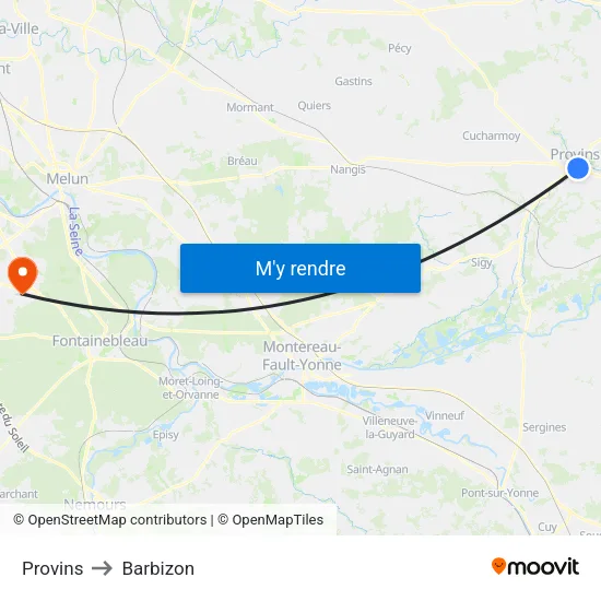 Provins to Barbizon map