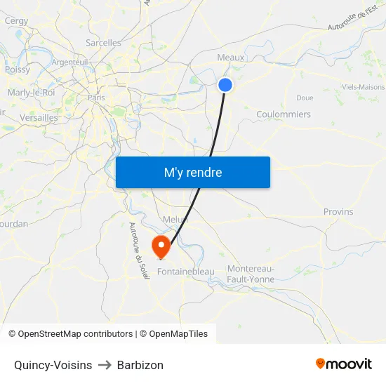 Quincy-Voisins to Barbizon map