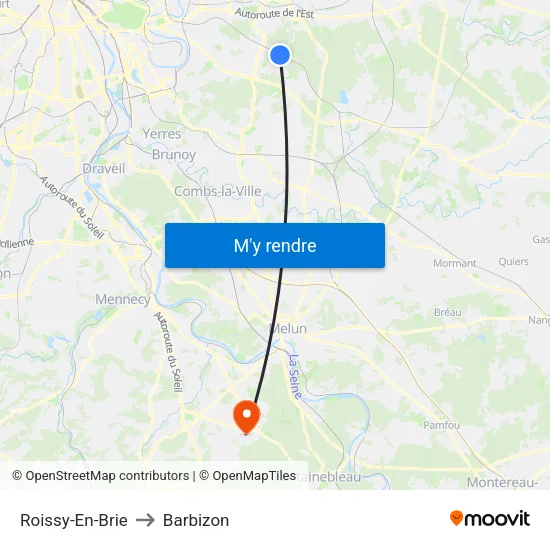 Roissy-En-Brie to Barbizon map