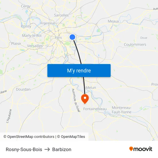Rosny-Sous-Bois to Barbizon map
