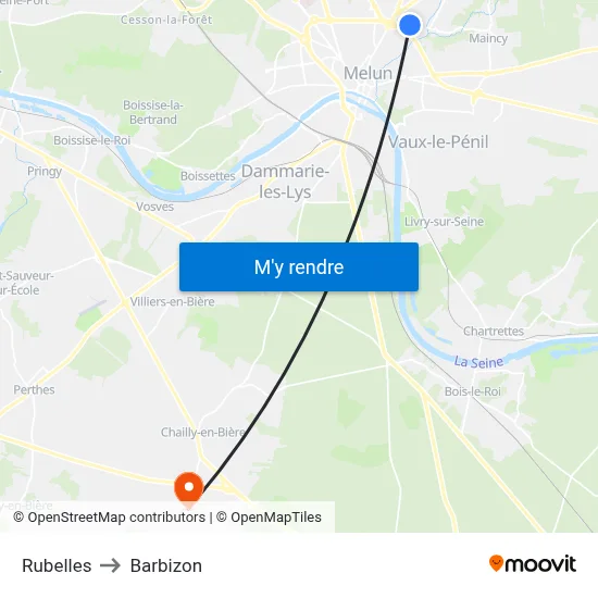 Rubelles to Barbizon map