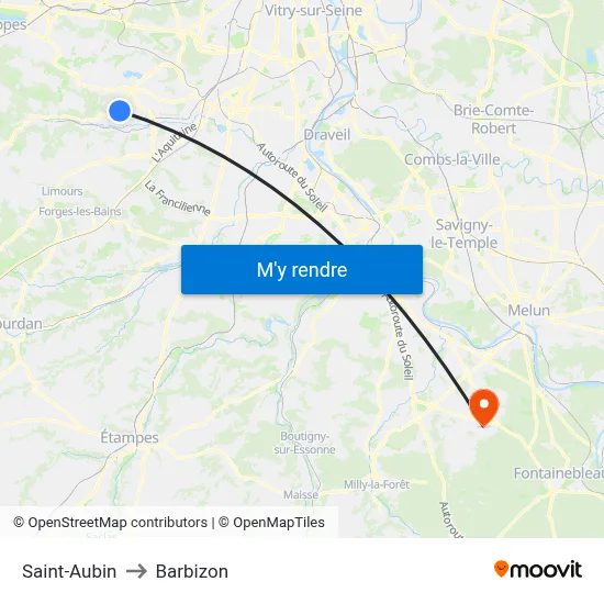 Saint-Aubin to Barbizon map