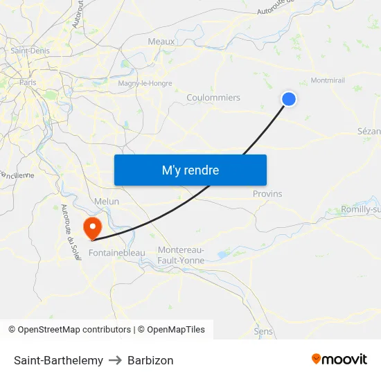 Saint-Barthelemy to Barbizon map