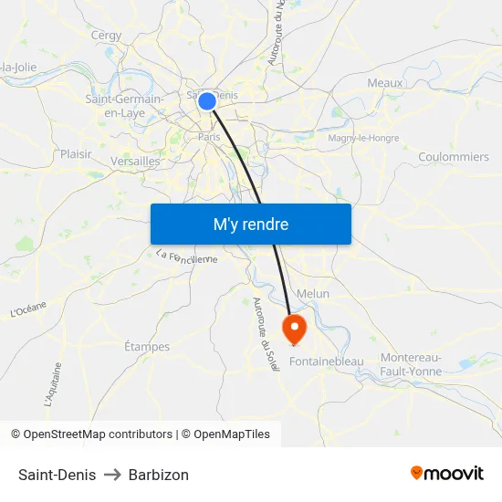 Saint-Denis to Barbizon map