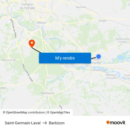 Saint-Germain-Laval to Barbizon map