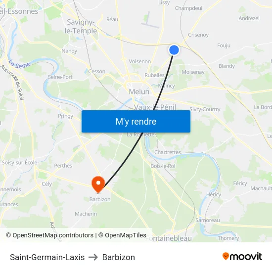 Saint-Germain-Laxis to Barbizon map