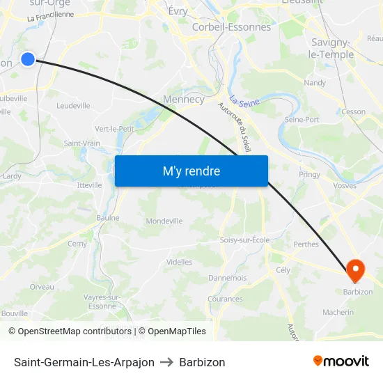 Saint-Germain-Les-Arpajon to Barbizon map