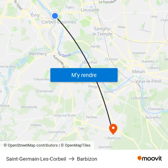 Saint-Germain-Les-Corbeil to Barbizon map