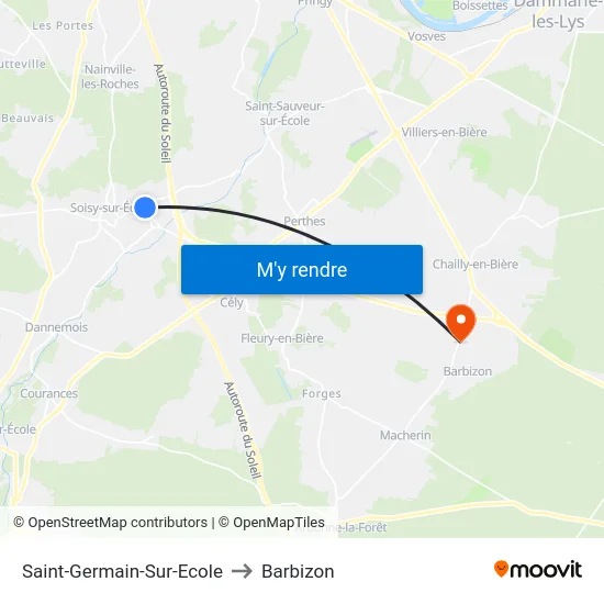 Saint-Germain-Sur-Ecole to Barbizon map