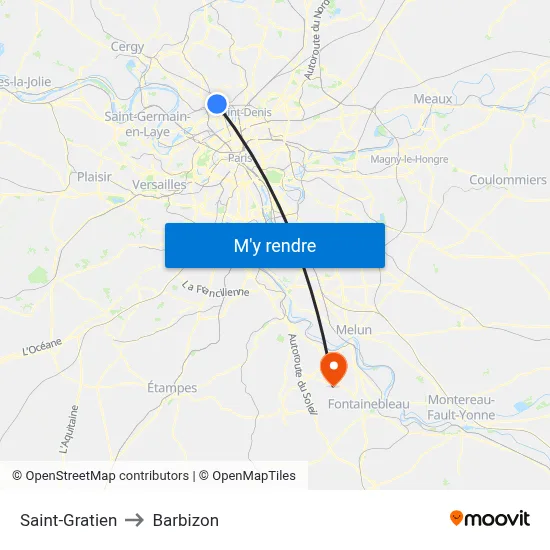 Saint-Gratien to Barbizon map
