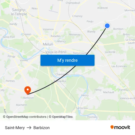 Saint-Mery to Barbizon map