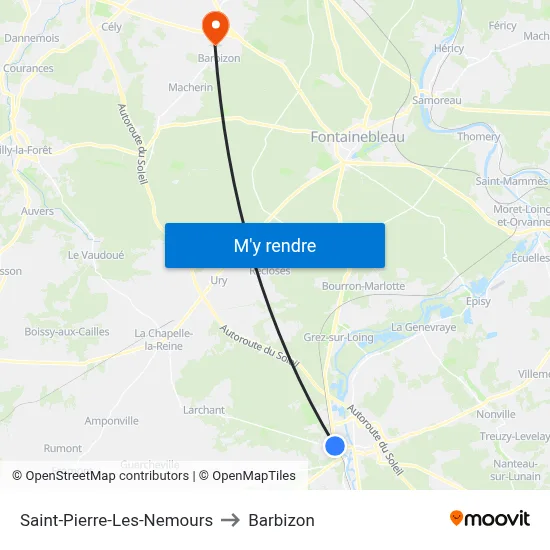 Saint-Pierre-Les-Nemours to Barbizon map