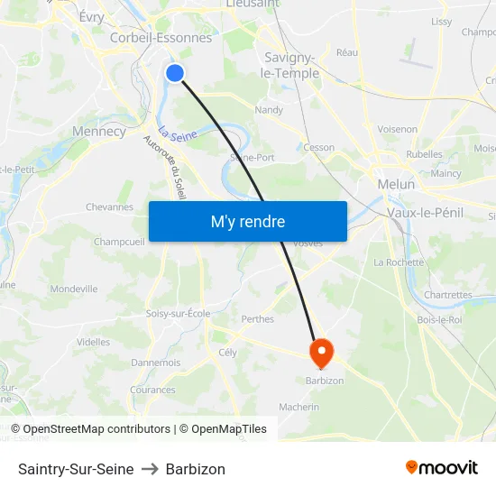 Saintry-Sur-Seine to Barbizon map